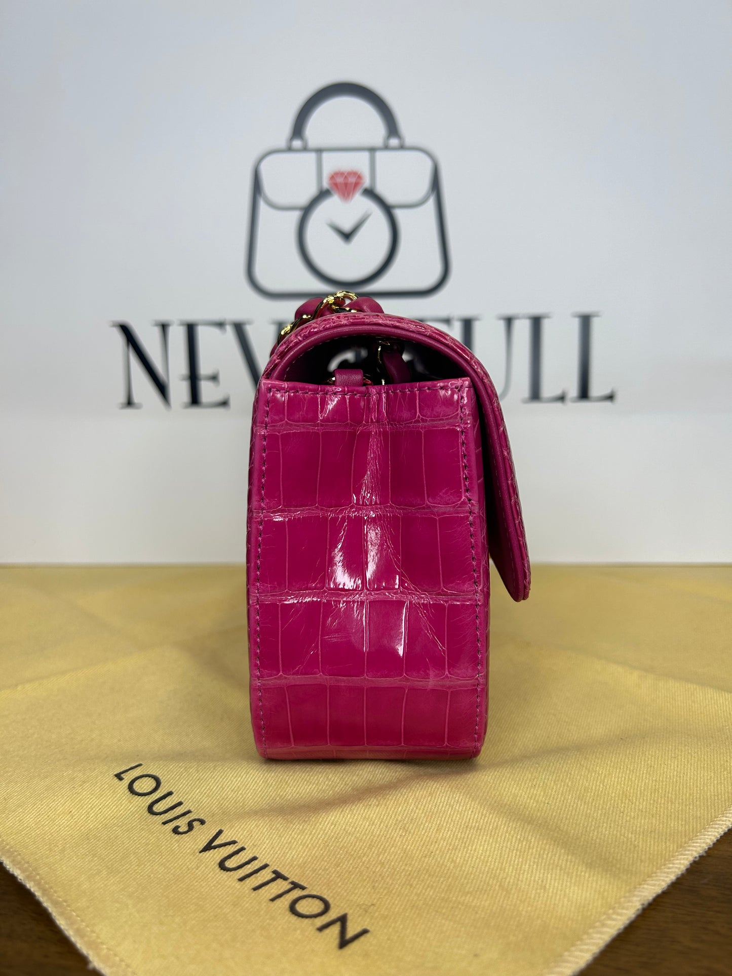 Chanel Classic Flap Bag Mini Crocodile Pink GHW Card, Box and Dust Bag