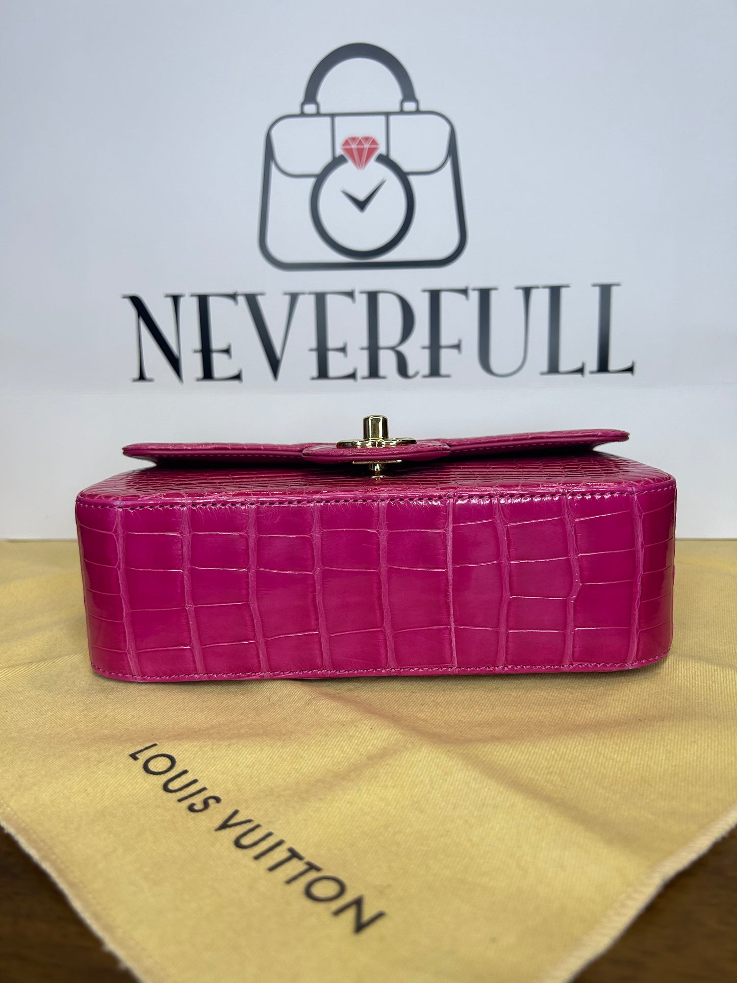 Chanel Classic Flap Bag Mini Crocodile Pink GHW Card, Box and Dust Bag