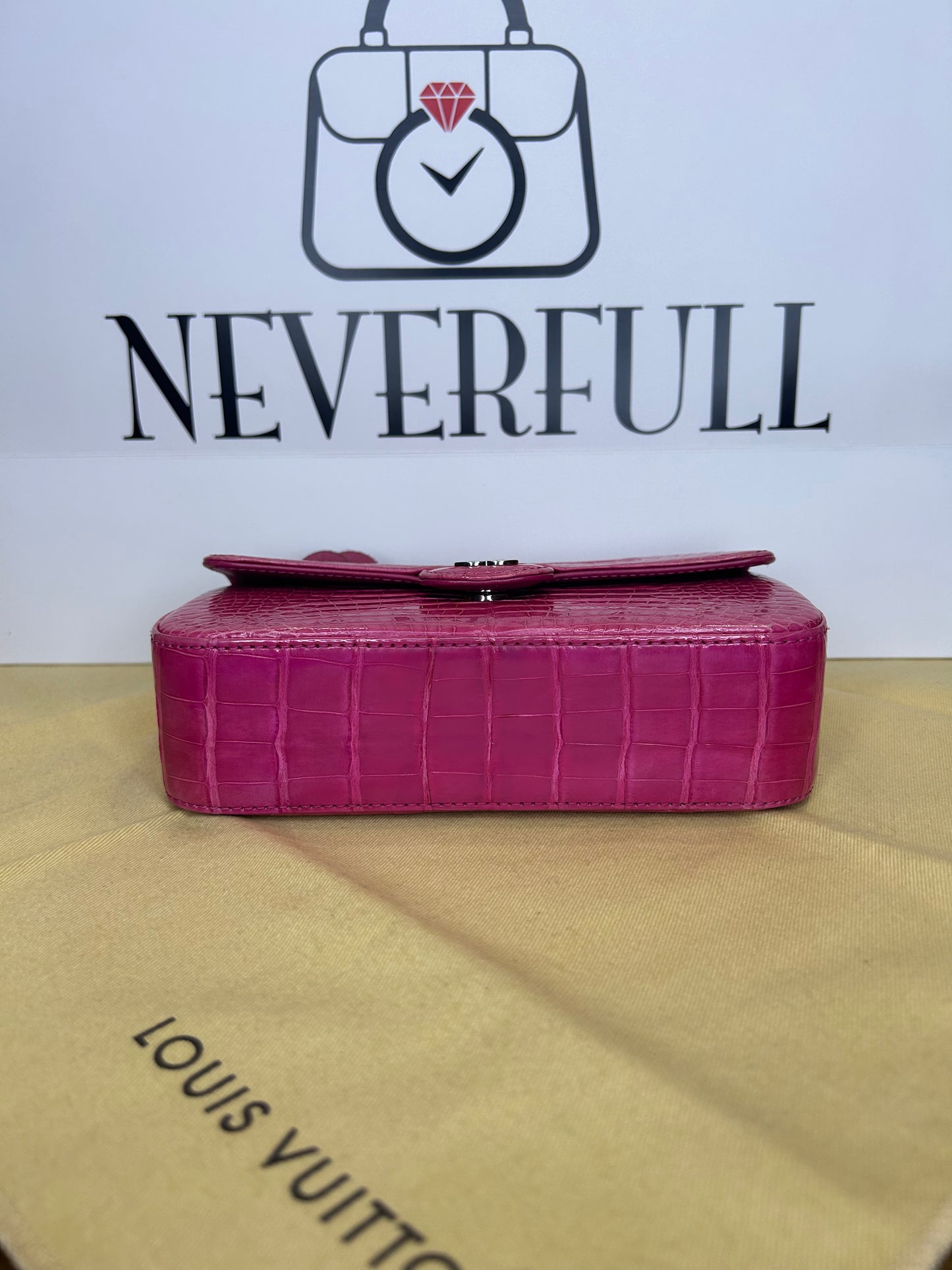 Chanel Micro Mini Classic Flap Pink Crocodile PHW Unused Card, Box and Dust Bag