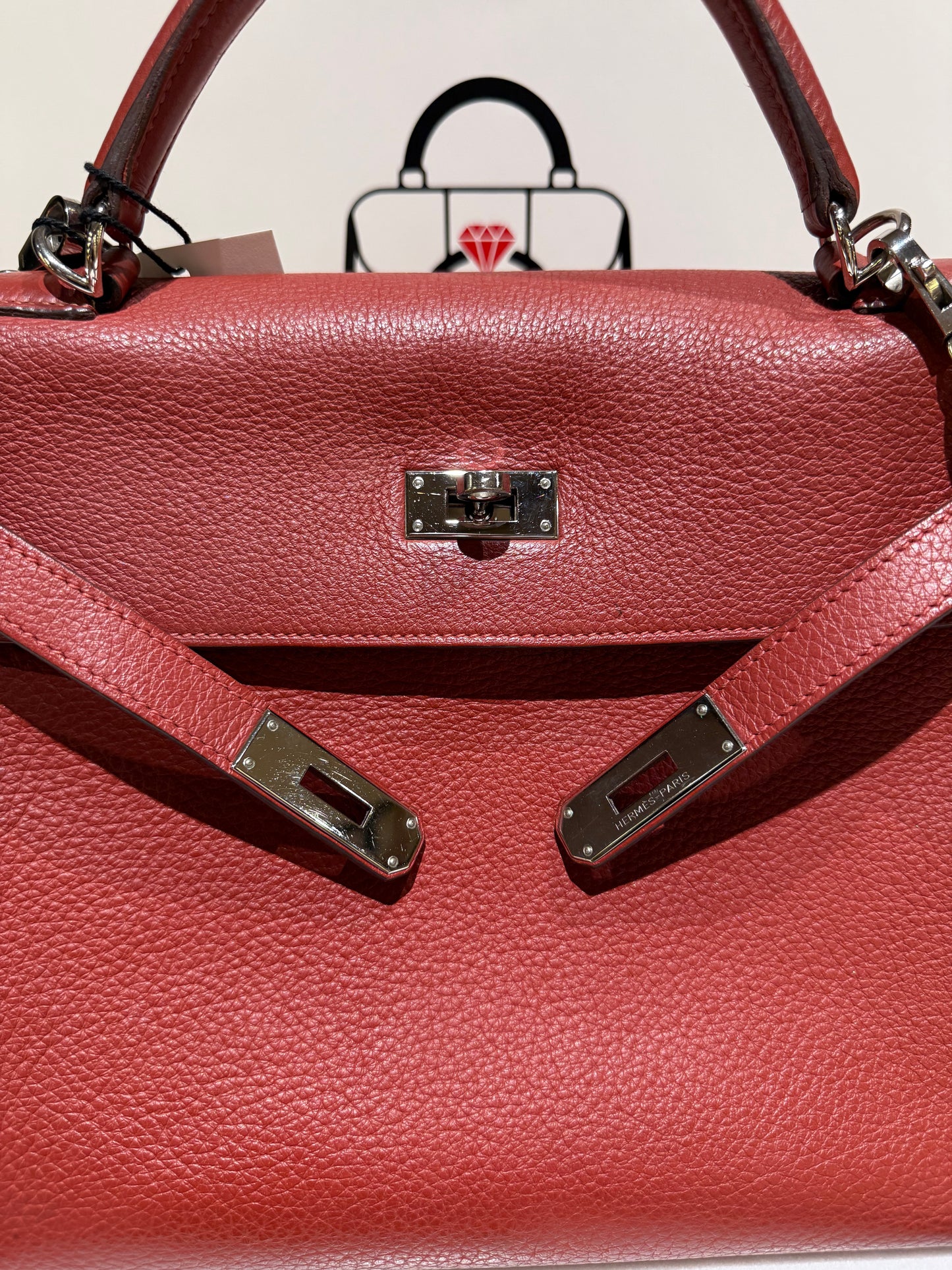 Hermes Kelly 32 Rouge Venitien Clemence 2009 Stamp N Used With Bababei Certificate