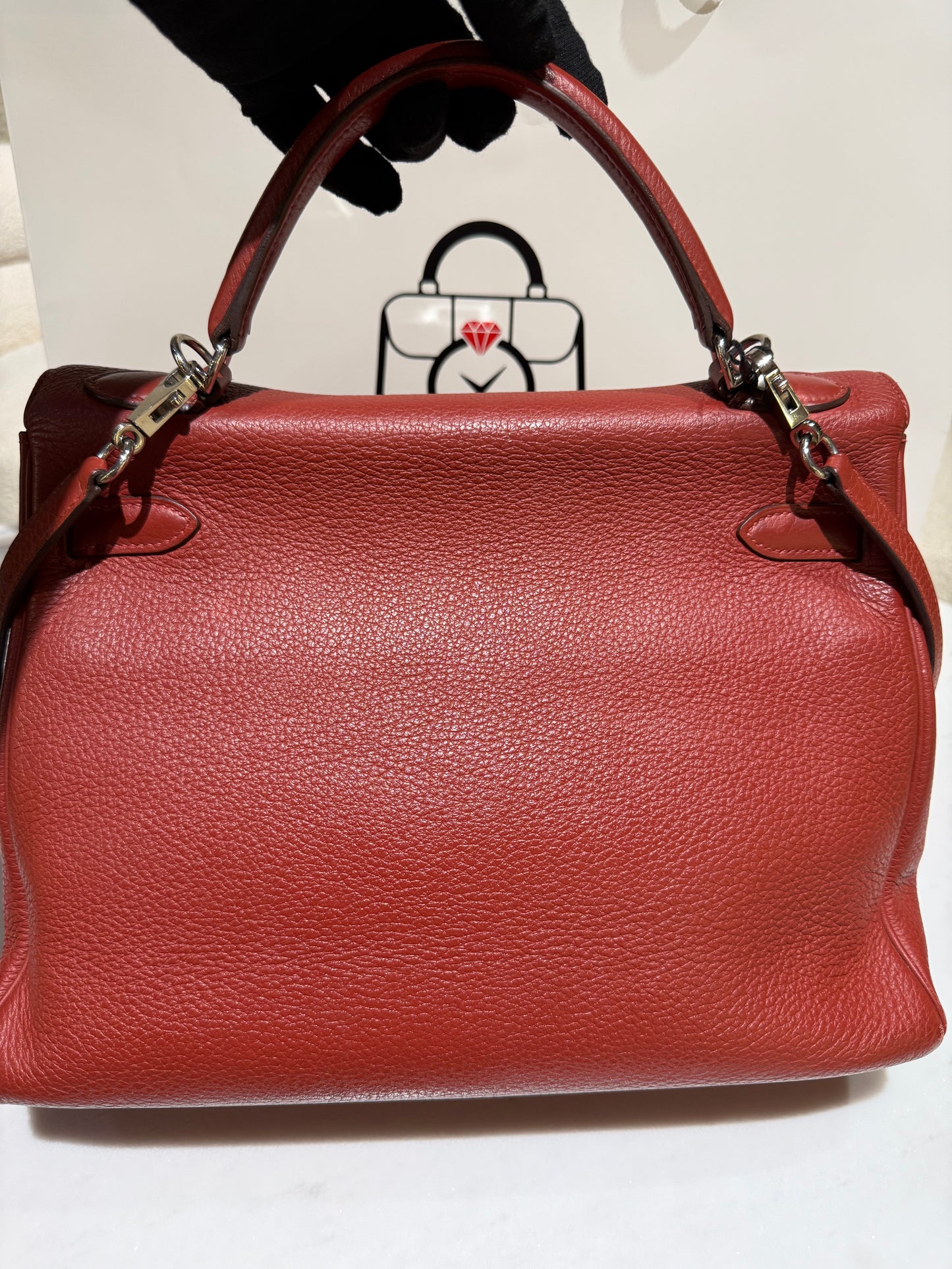 Hermes Kelly 32 Rouge Venitien Clemence 2009 Stamp N Used With Bababei Certificate