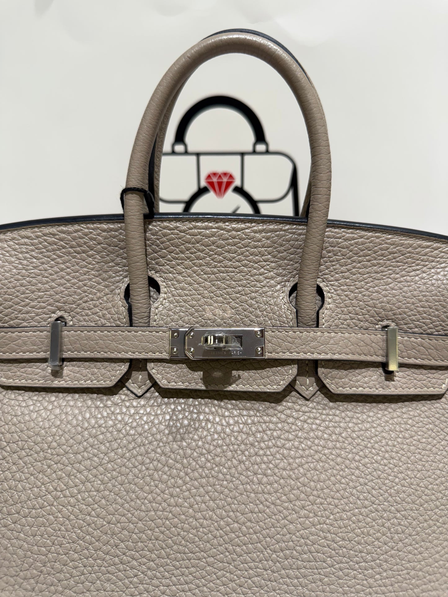 Hermes Birkin 25 Clemence Leather With Box and Spa Certificate Gris Tourtelle 2019
