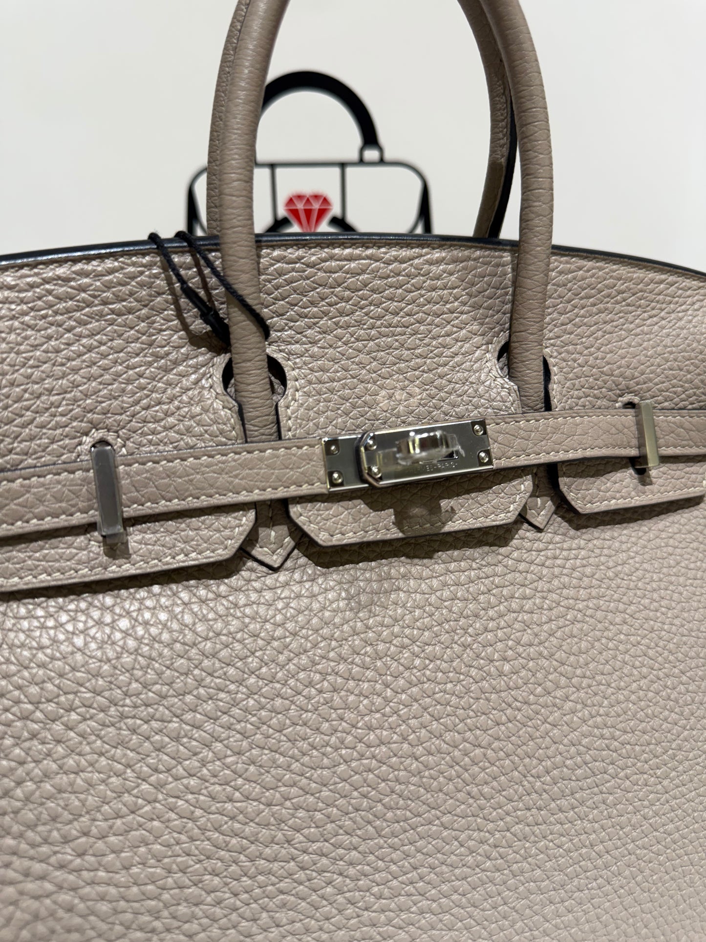 Hermes Birkin 25 Clemence Leather With Box and Spa Certificate Gris Tourtelle 2019