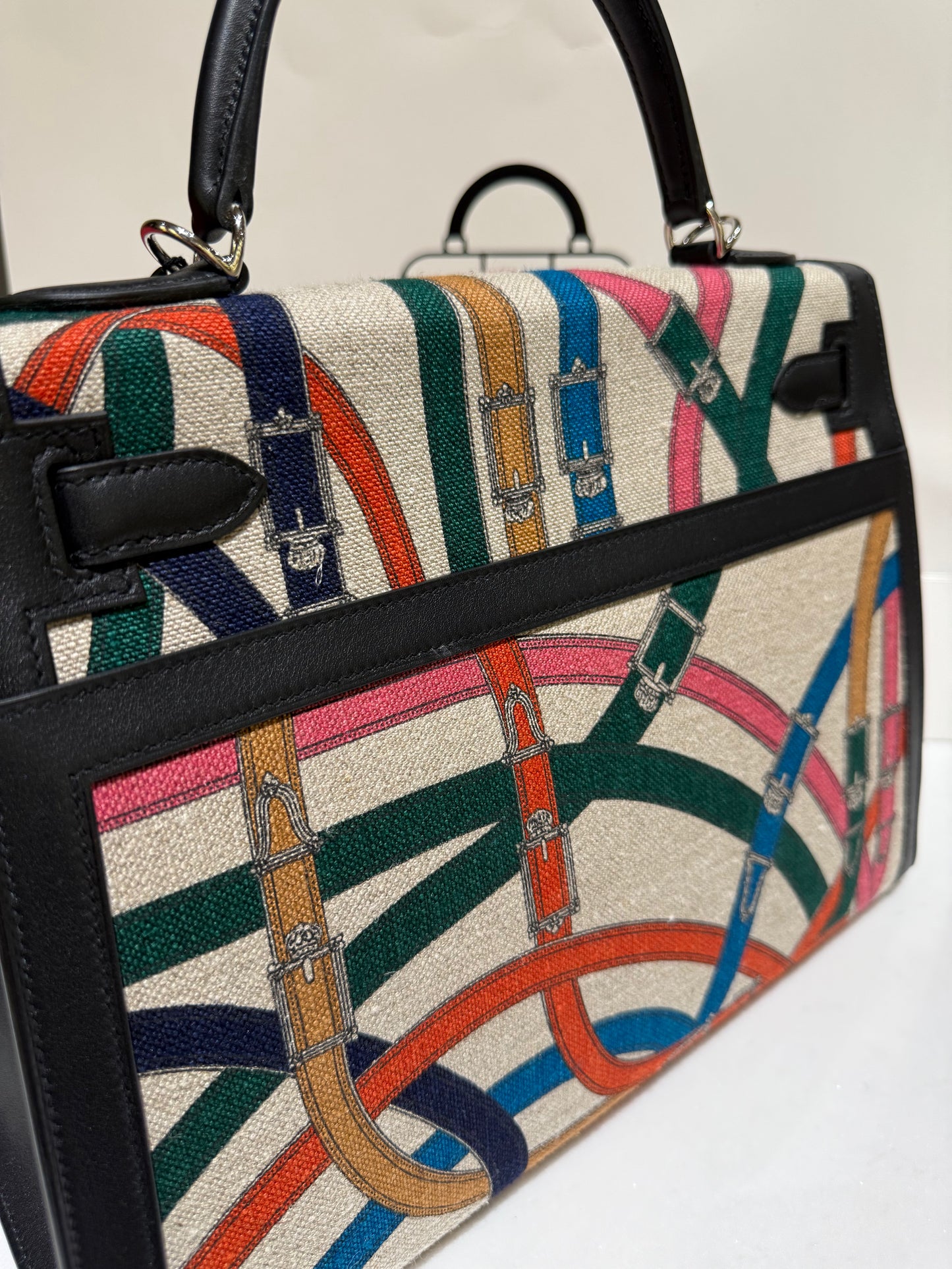Hermes Kelly Selier 32 Size Toile de Camp Cavalcadour PHW 2017 With Strap Limited Edition