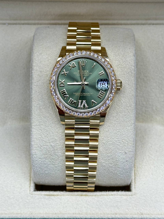 Rolex Ladies Datejust 31mm 18K Yellow Gold 278288RBR Automatic Green Dial With Diamonds 2024 New Full Set