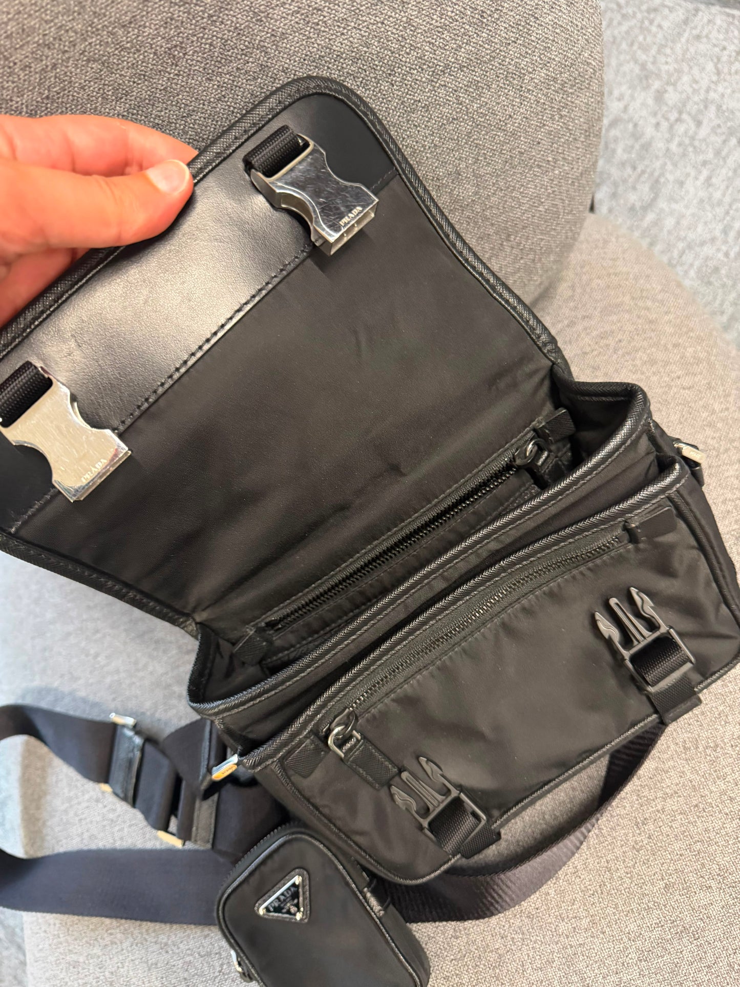 Prada Re-Nylon Black Crossbody Bag with Detachable Pouch