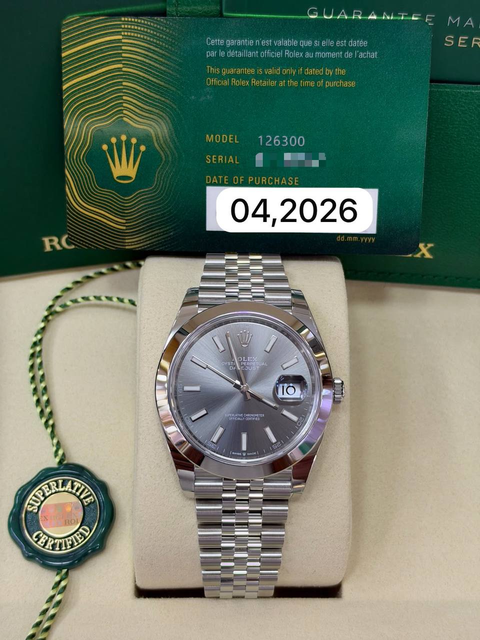 Rolex Datejust New NEW Datejust 41mm 126300 Rhodium Index Jubilee Bracelet Stainless Smooth Bezel