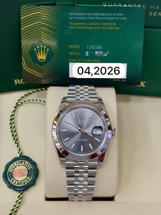Rolex Datejust New NEW Datejust 41mm 126300 Rhodium Index Jubilee Bracelet Stainless Smooth Bezel