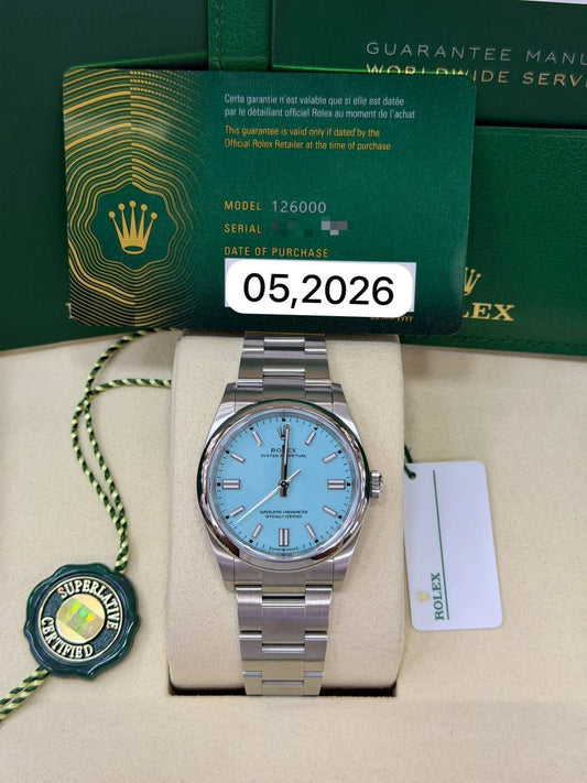 Rolex Oyster Perpetual Tiffany Dial 36mm Turquoise Blue dial Full Set 126000