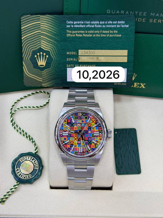 Rolex Oyster Perpetual Unworn 2026 New 41mm Multicoloured Jubilee Motif Dial Oyster 134300